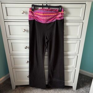 Aerie Black Leggings with Pink and Orange Waistband